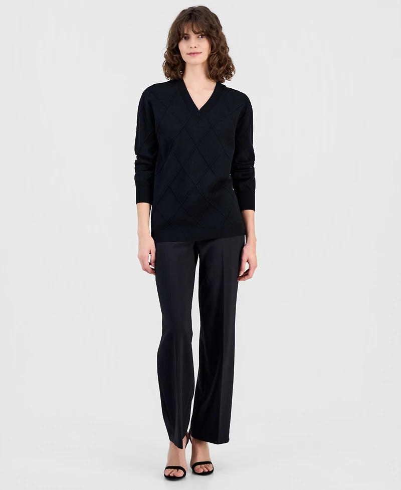 Anne Klein Women's Diamond Knit V-Neck Sweater
