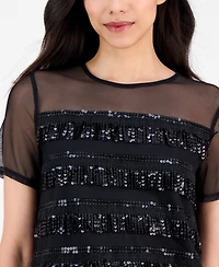 Anne Klein Women's Crewneck Sequin-Fringe-Trim Top