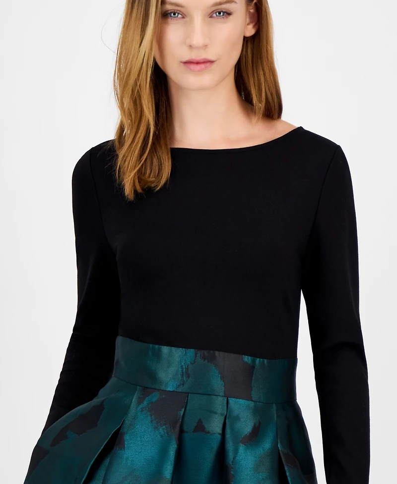Anne Klein Women's Serenity Jacquard Mixed-Media Boat-Neck Dress