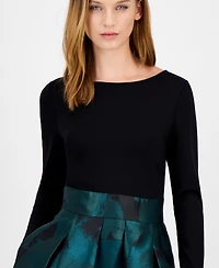 Anne Klein Women's Serenity Jacquard Mixed-Media Boat-Neck Dress