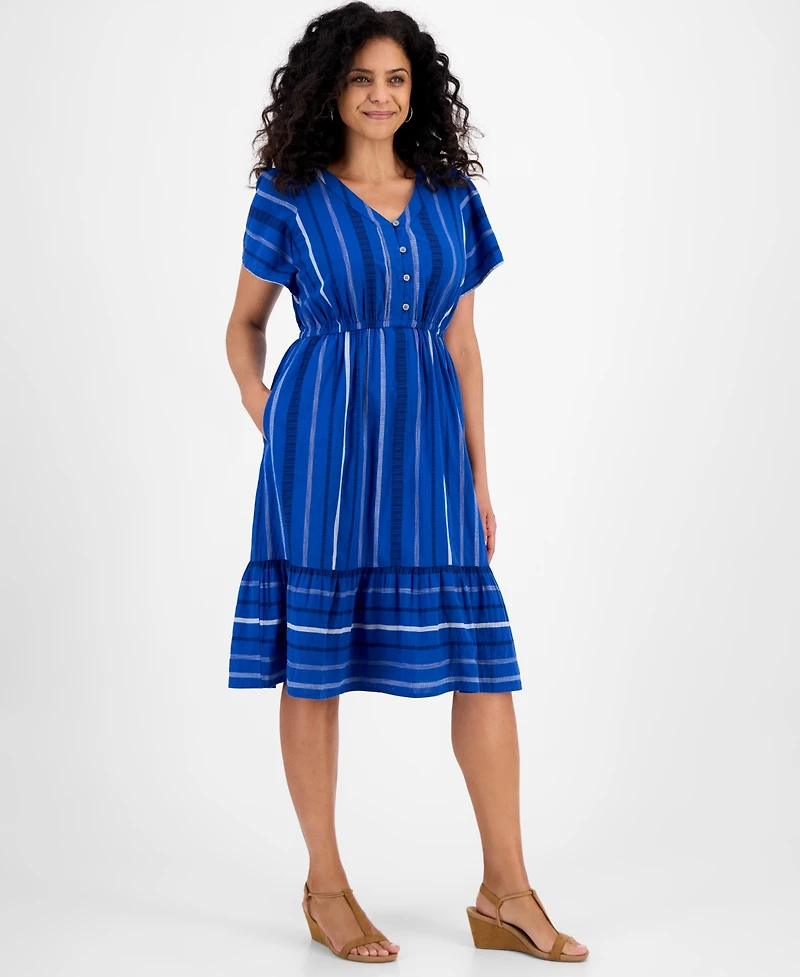 Style & Co Women's Jacquard Cotton Flutter-Sleeve Dress, Exclusively at Macy's