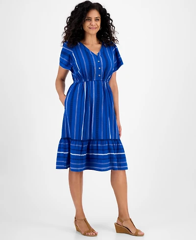 Style & Co Women's Jacquard Cotton Flutter-Sleeve Dress, Exclusively at Macy's