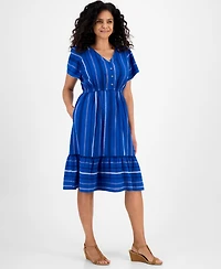 Style & Co Women's Jacquard Cotton Flutter-Sleeve Dress, Exclusively at Macy's