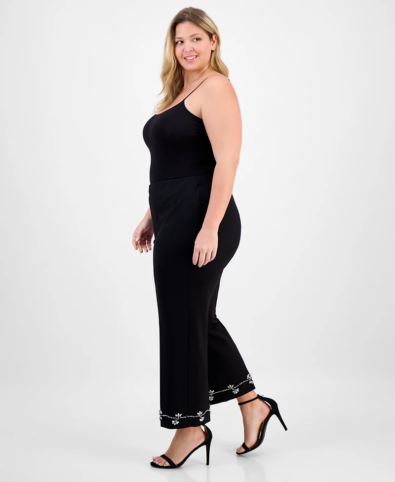 Anne Klein Plus Embellished High-Rise Kick-Flare Pants