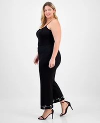 Anne Klein Plus Embellished High-Rise Kick-Flare Pants