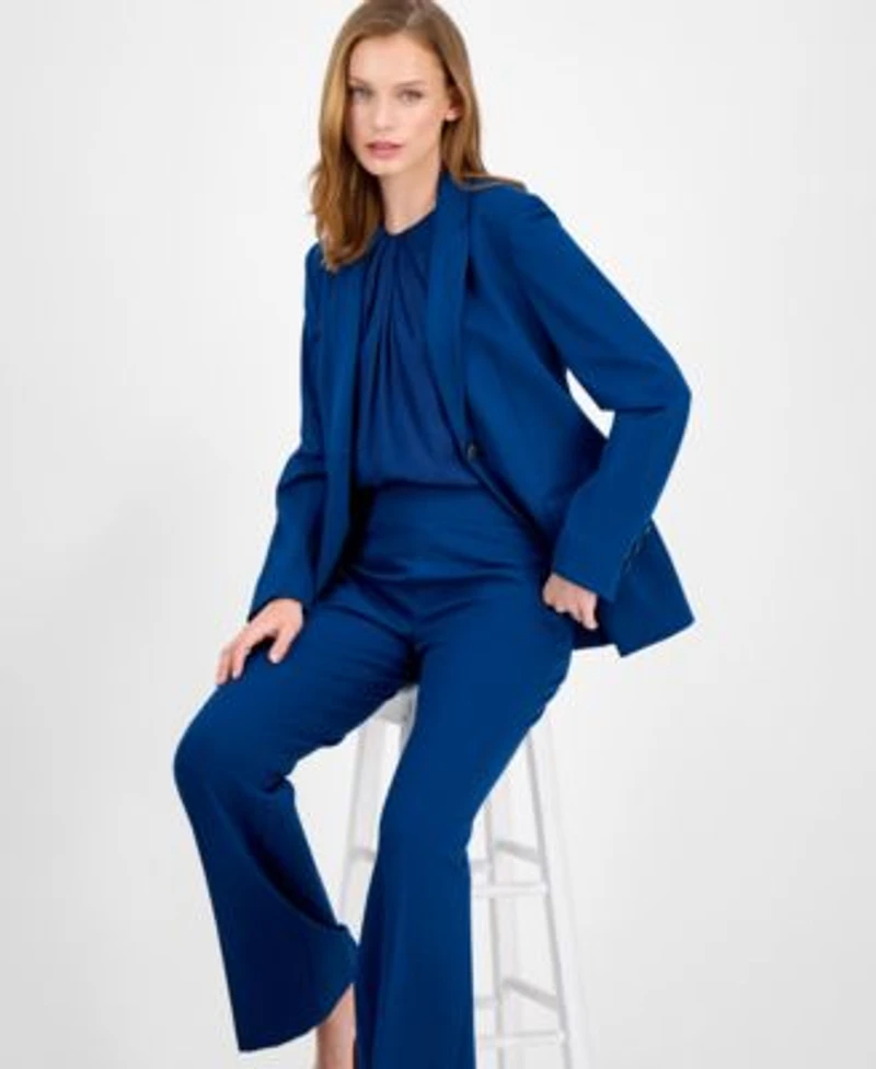Anne Klein Womens Curved Lapel Double Pocket Blazer Twist Neck Sleeveless Top Pull On Pants