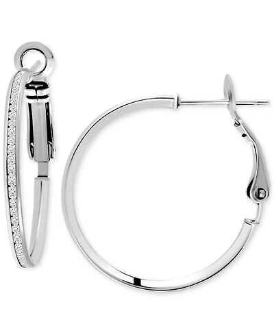 Giani Bernini Cubic Zirconia Channel Set Narrow Medium Hoop Earrings in Sterling Silver, 1.2", Macy's Exclusive