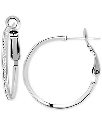 Giani Bernini Cubic Zirconia Channel Set Narrow Medium Hoop Earrings in Sterling Silver, 1.2", Macy's Exclusive