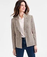 Jones New York Womens Faux Double Breasted Elbow Patch Jacket Collared Long Sleeve Top True Bootcut City Denim Jeans