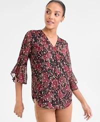 Jones New York Womens V Neck 3 4 Flutter Sleeve Top Lexington Ankle Length Straight Jeans