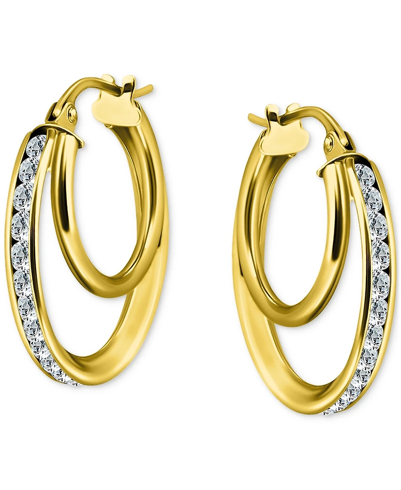 Giani Bernini Cubic Zirconia Square Double Small Hoop Earrings Sterling Silver, 0.75", Exclusively at Macy's