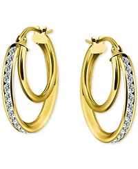 Giani Bernini Cubic Zirconia Square Double Small Hoop Earrings Sterling Silver, 0.75", Exclusively at Macy's