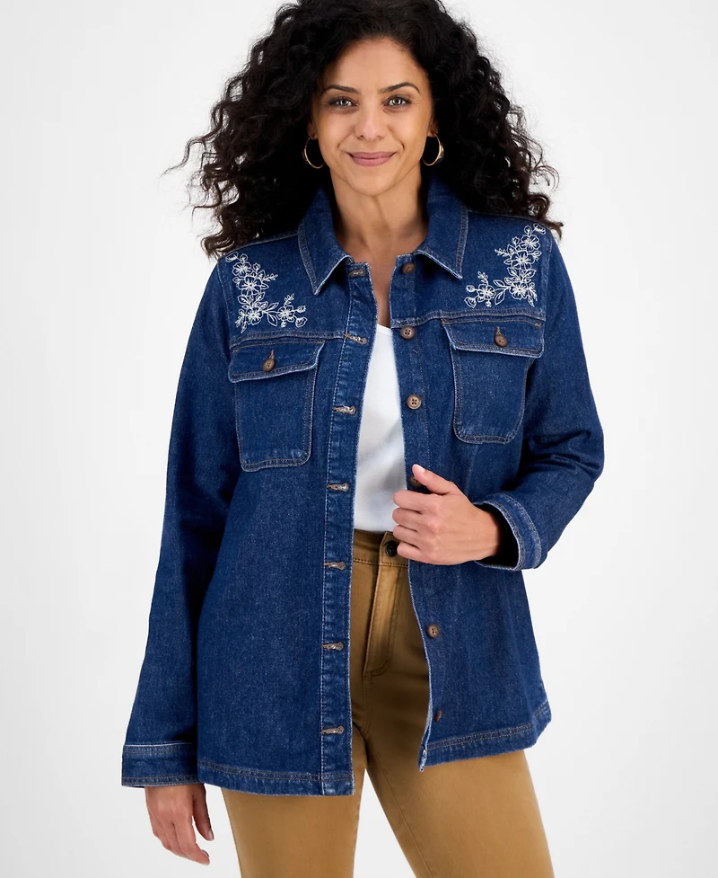 Style & Co Women's Embroidery Denim Jacket, Macy's Exclusive