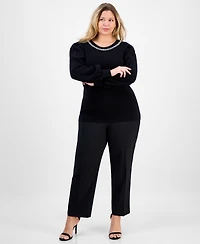 Ak Anne Klein Plus Embellished Crewneck Sweater