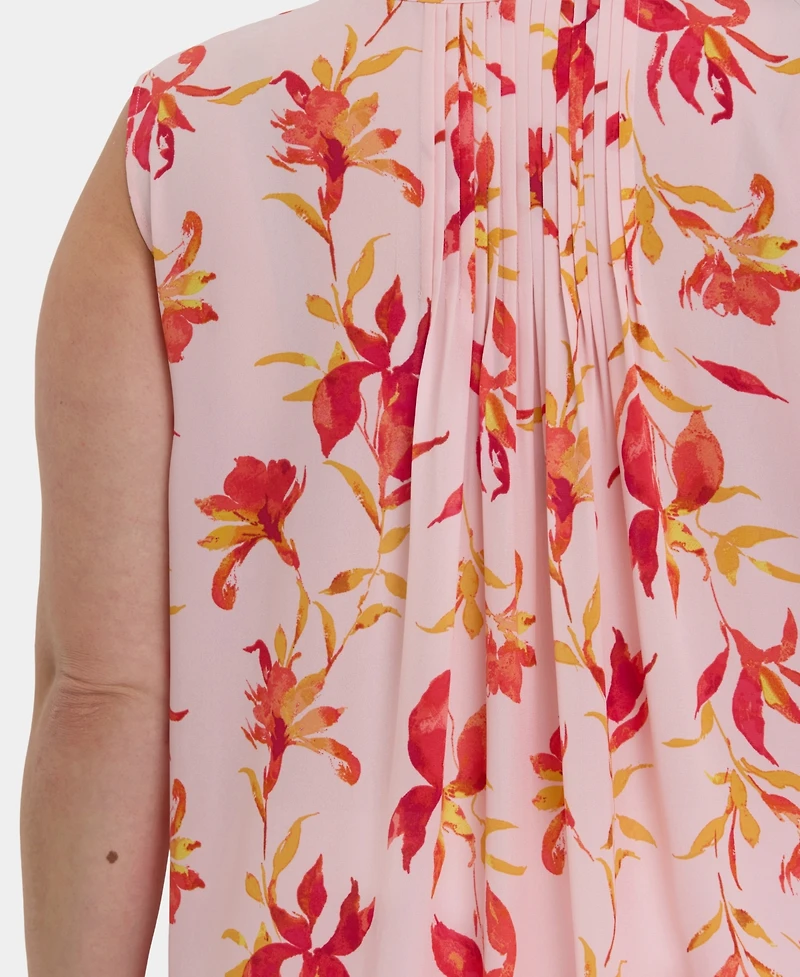 Nydj Plus Sleeveless Pintuck Split Neck Top