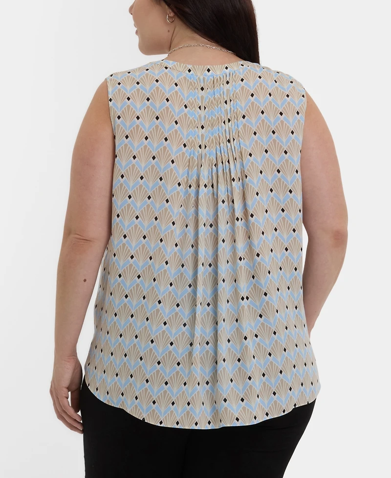 Nydj Plus Sleeveless Pintuck Split Neck Top