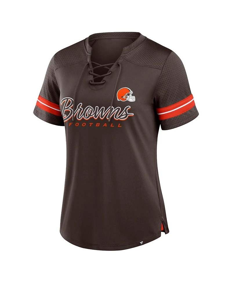 Fanatics Women's Brown Cleveland Browns Play Script Lace-Up T-Shirt