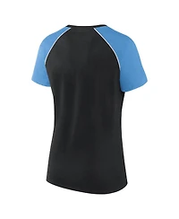 Fanatics Women's Black/Blue Carolina Panthers Glittered Primary Raglan T-Shirt