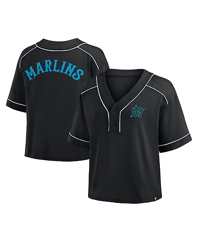 Fanatics Women's Black Miami Marlins Oversized Champ Game Cropped V-Neck T-Shirt
