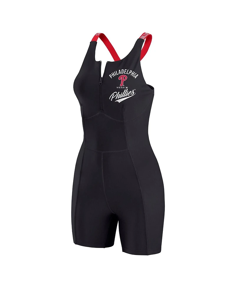 Wear by Erin Andrews Women's Black Philadelphia Phillies Bodycon Quarter-Zip Romper