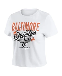 Wear by Erin Andrews Women's White Baltimore Orioles Distressed Cropped Baby T-Shirt