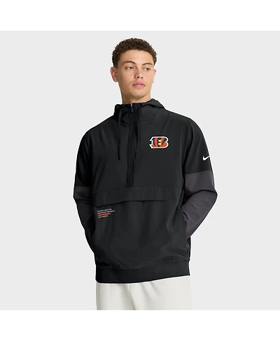 Nike Men's Black Cincinnati Bengals Sideline Anorak Half-Zip Hoodie Jacket