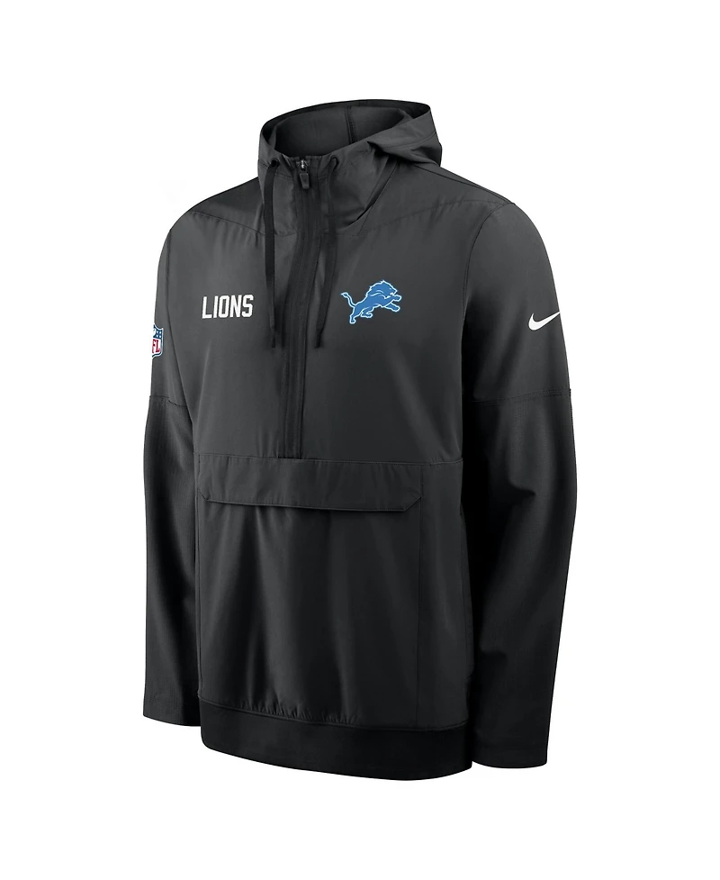 Nike Men's Black Detroit Lions Sideline Alt Pack Anorak Half-Zip Hoodie Jacket