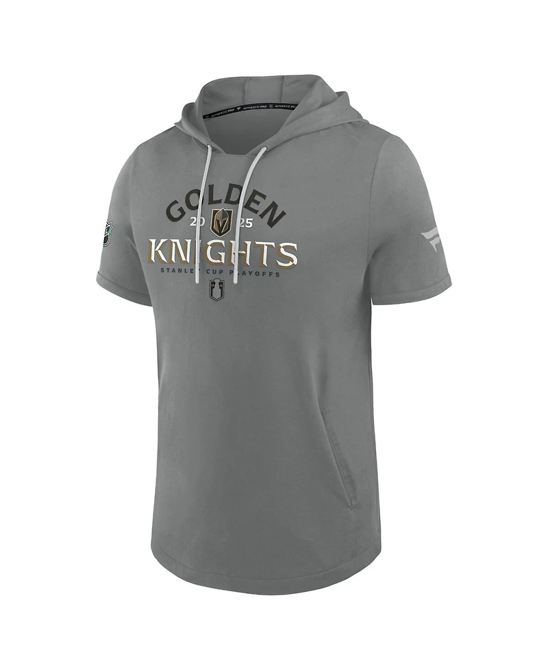 Fanatics Men's Gray Vegas Golden Knights 2025 Stanley Cup Playoffs Authentic Pro Road Performance Short Sleeve Pullover Hoodie