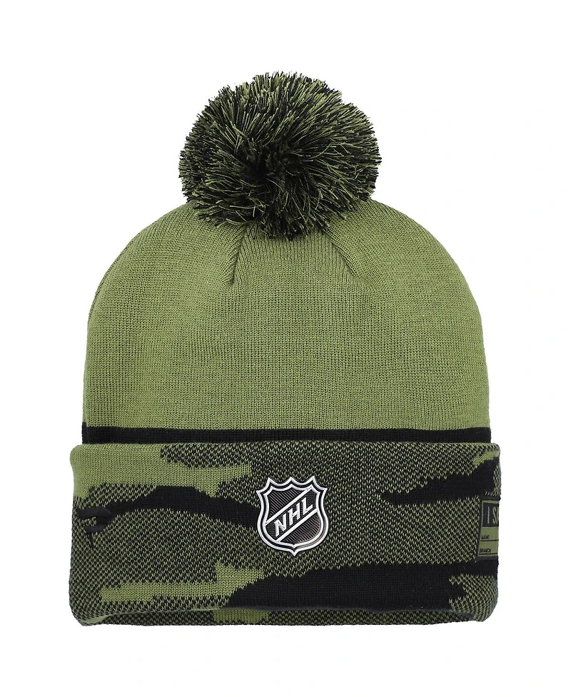 Fanatics Men's Olive Winnipeg Jets Military Appreciation Cuffed Knit with Pom Hat