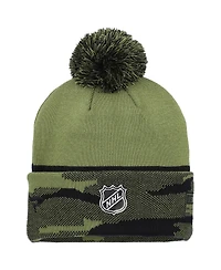 Fanatics Men's Olive Winnipeg Jets Military Appreciation Cuffed Knit with Pom Hat