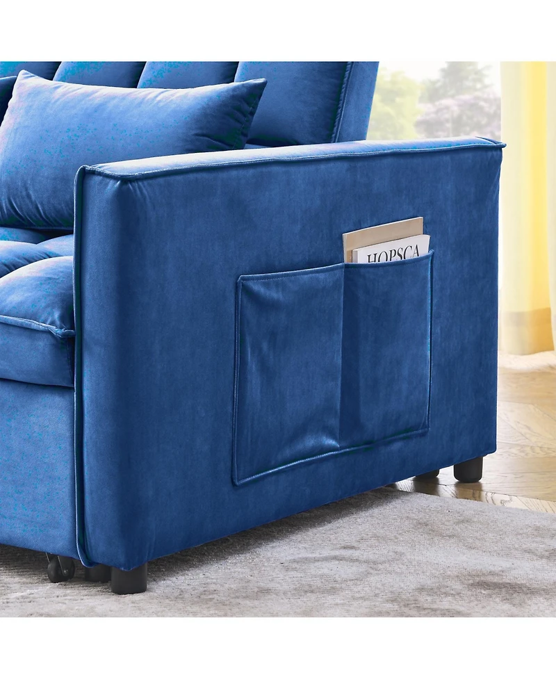 Streamdale Furniture Velvet Blue 54" Sleeper Sofa with Adjustable Back