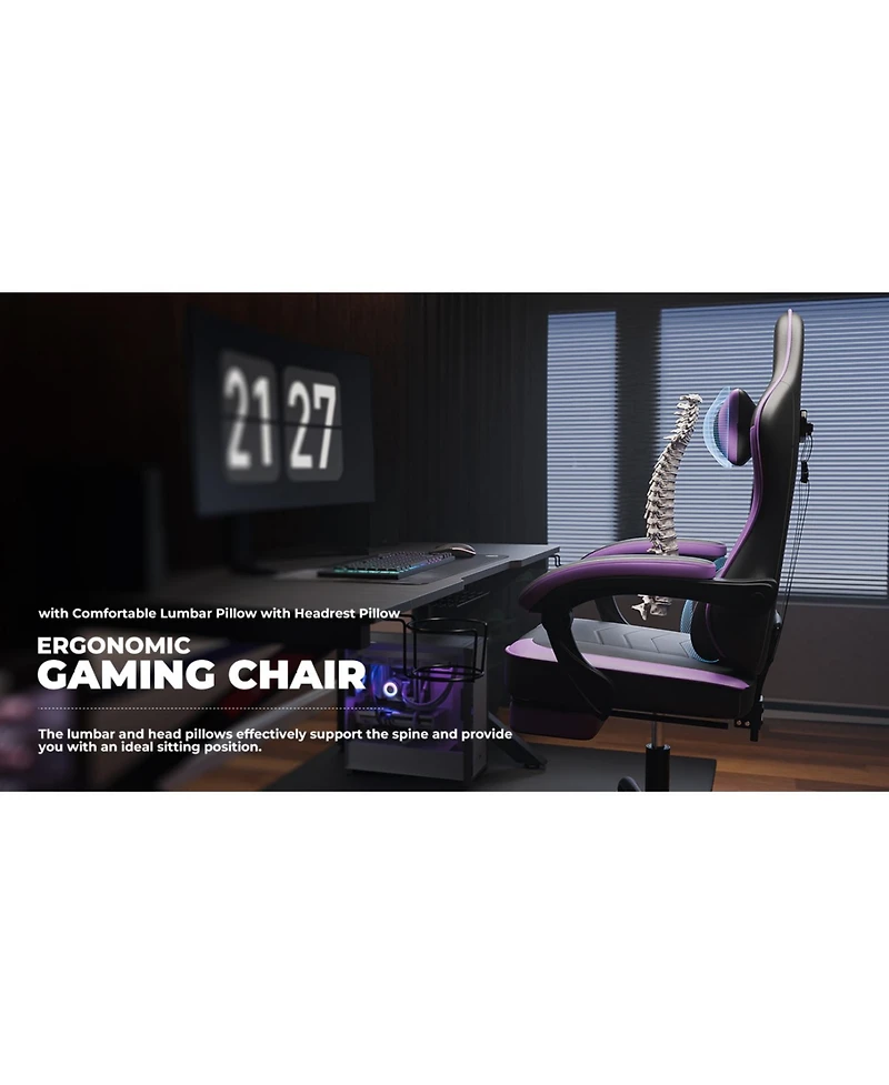 Streamdale Furniture Gaming Chair with Footrest & Massage - Black/Purple