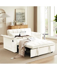 Streamdale Furniture Foldable Velvet Sofa Bed with Usb Desk (Beige)