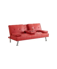 Streamdale Furniture Red Leather Double Folding Sofa Bed with Table