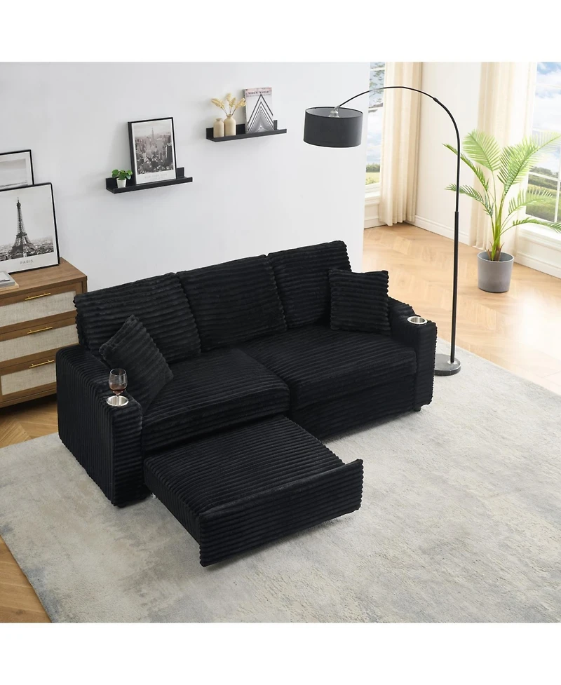 Streamdale Furniture 80" Folding Corduroy Sofa Bed w/ Cup Holder & Pillow - Black