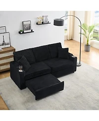 Streamdale Furniture 80" Folding Corduroy Sofa Bed w/ Cup Holder & Pillow - Black