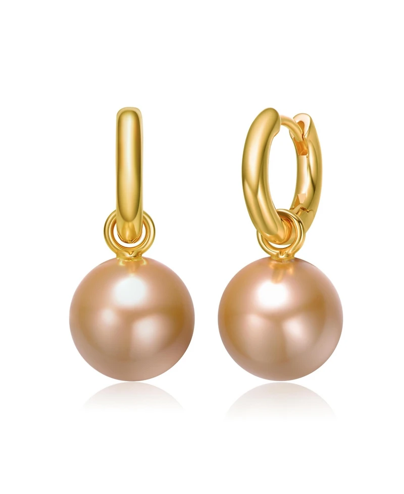Rachel Glauber Round Colored Pearl Drop Hoop Earrings