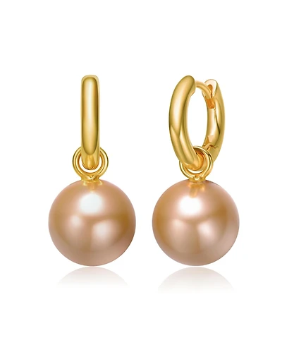 Rachel Glauber Round Colored Pearl Drop Hoop Earrings
