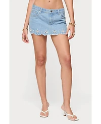 Edikted Women's Eyelet Scallop Denim Mini Skort