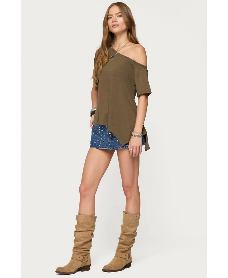 Edikted Womens Studded Grommet Denim Mini Skort