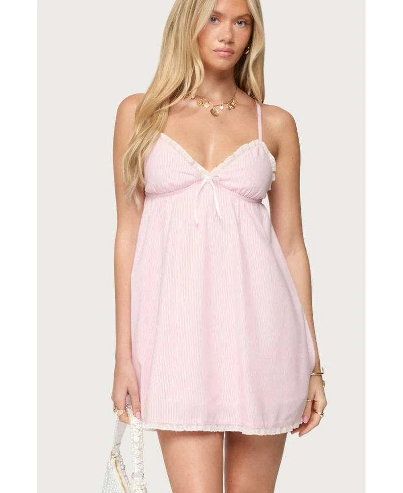 Edikted Womens Danira Pinstripe Babydoll Mini Dress