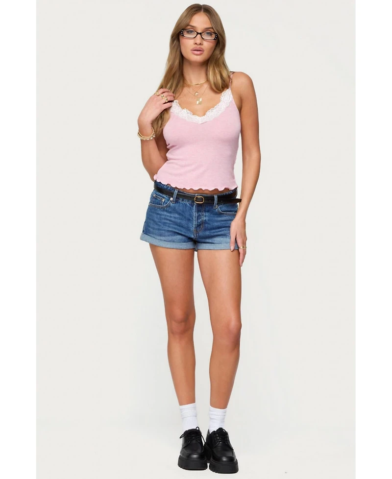 Edikted Womens Gabrietta Lacey Tank Top