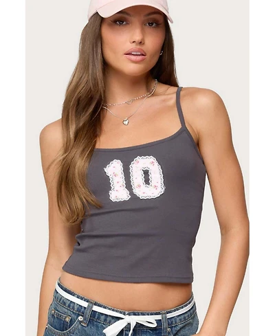 Edikted Womens 10 Floral Lacey Patch Tank Top
