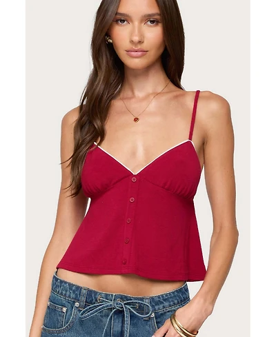 Edikted Womens Kellyn Button Contrast Babydoll Top