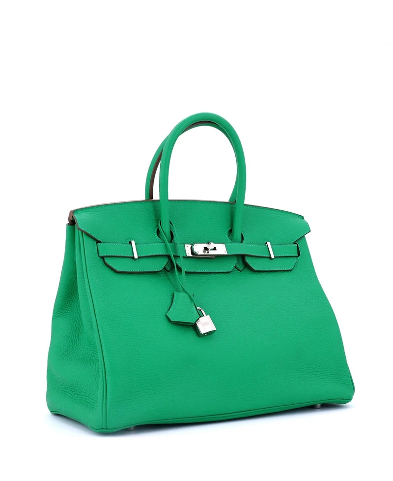 Pre-Owned Hermes Birkin 35 Handbag Green Clemence with Palladium Hardware