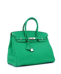 Pre-Owned Hermes Birkin 35 Handbag Green Clemence with Palladium Hardware