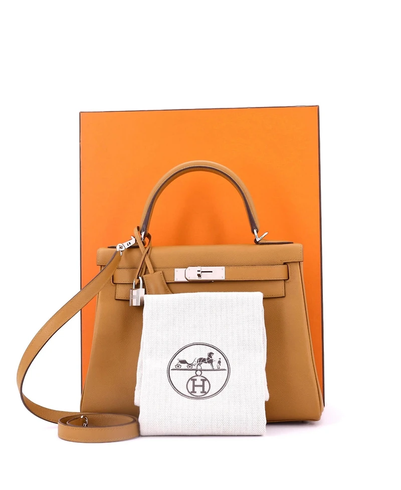 Pre-Owned Hermes Kelly 28 Handbag Verso Evercolor with Palladium Hardware