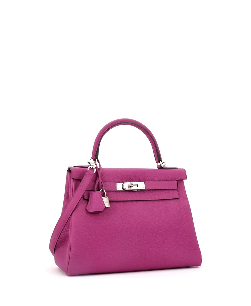 Pre-Owned Hermes Kelly 28 Handbag Pink Togo with Palladium Hardware