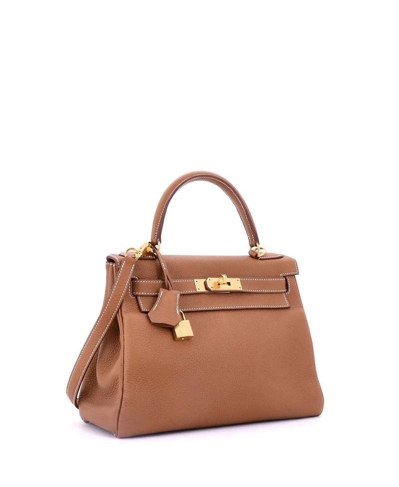 Pre-Owned Hermes Kelly Handbag Brown Togo with Gold Hardware