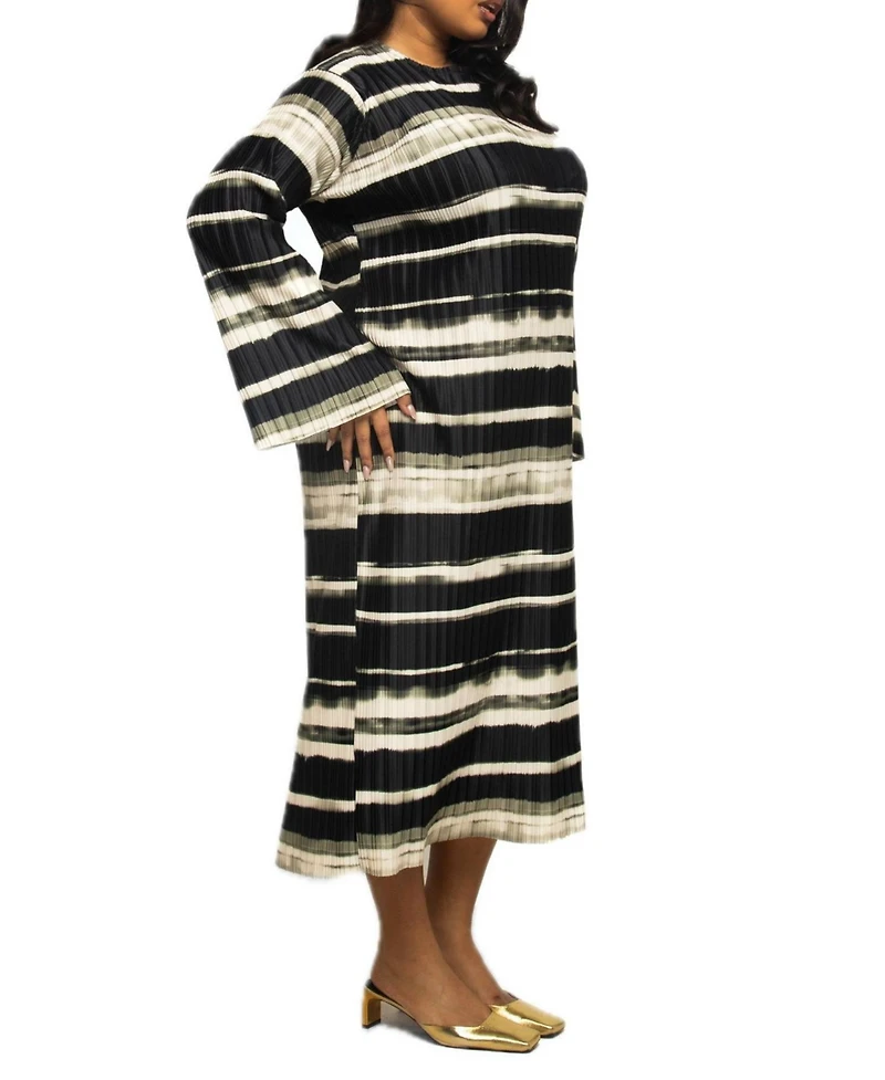 Fashion-szn Curve Women's Striped Plisse Midi Dress